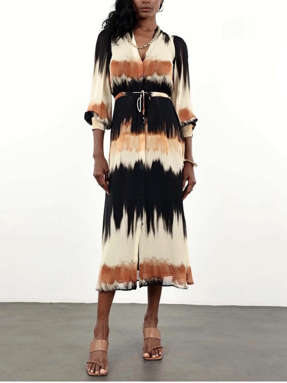 Zara tie dye ombre chiffon midi dress